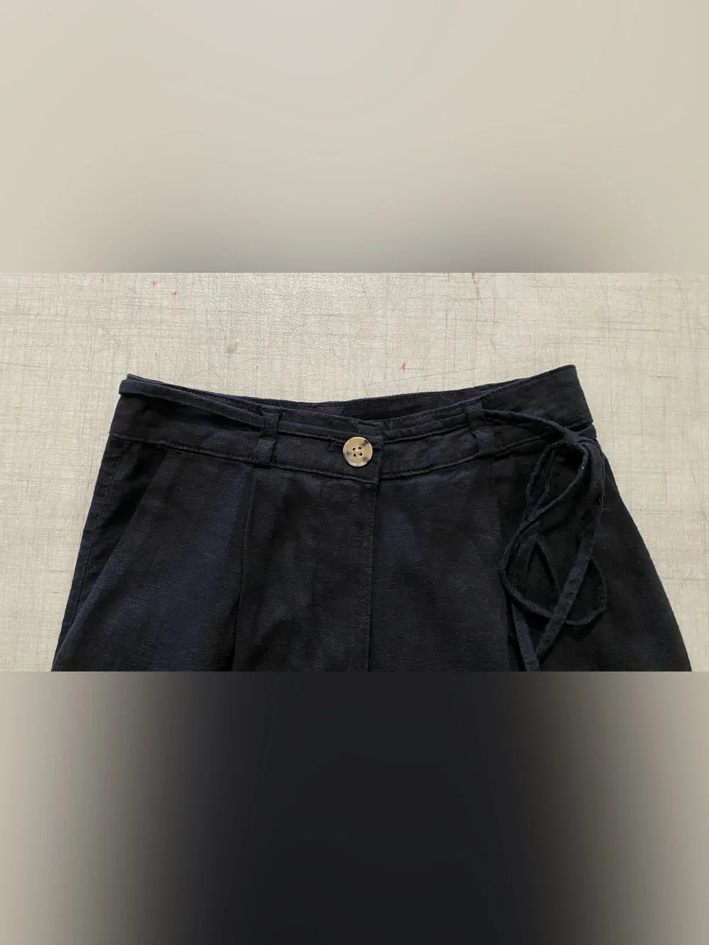 H&M Black linen Wide-Leg High-Waist Pants with Tie